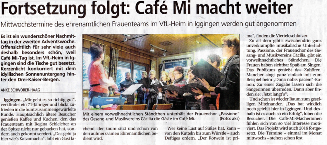 Der Frauenchor Passione singt im Café Mi am 09.12.2015